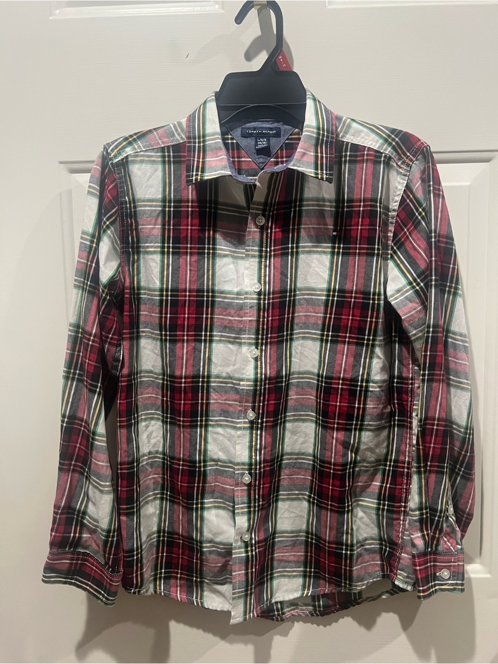 Tommy Hilfiger Red, White & Green Plaid Cotton Button-Down Shirt
